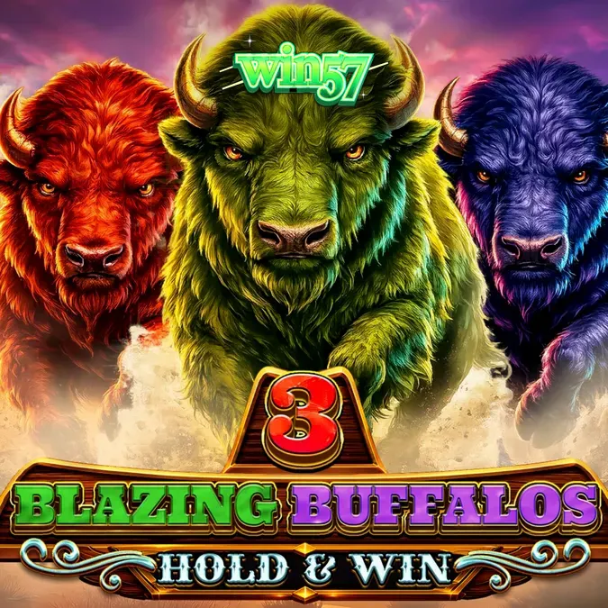 Interface do jogo 3 Blazing Buffalos com búfalos neon e elementos do Velho Oeste.